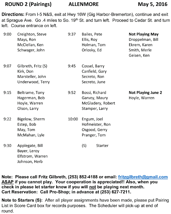 2016 Allenmore Pairings
