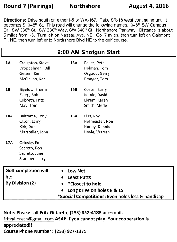 2016 Northshore Pairings