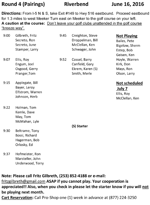 2016 River Bend Pairings